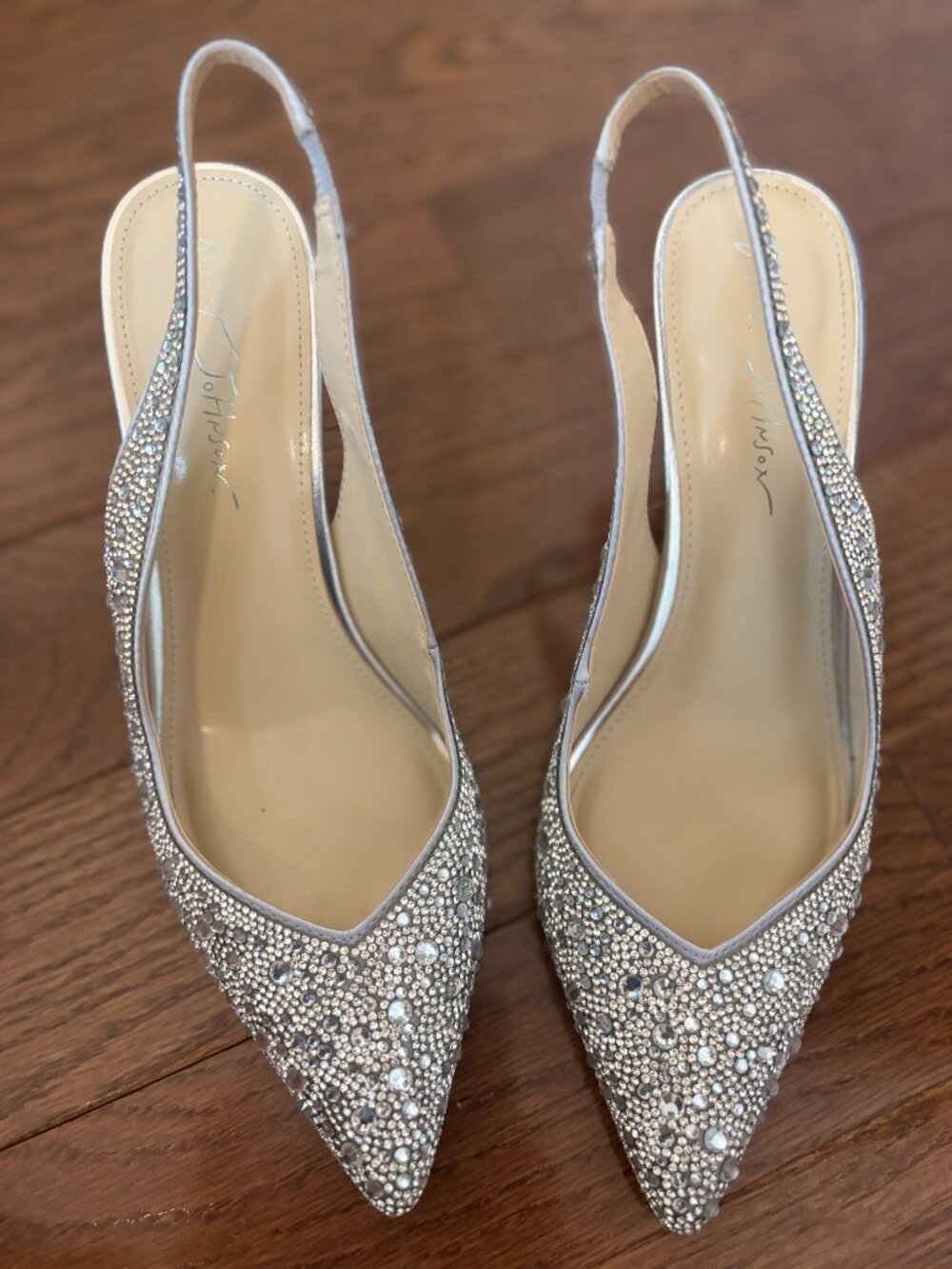 Betsey Johnson Silver Rhinestone Slingback Heels, Size 8 - Picture 2 of 7